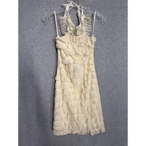 Kala Sundress Womens Medium White Ruffle Tiered Halter Beaded Cocktail USA